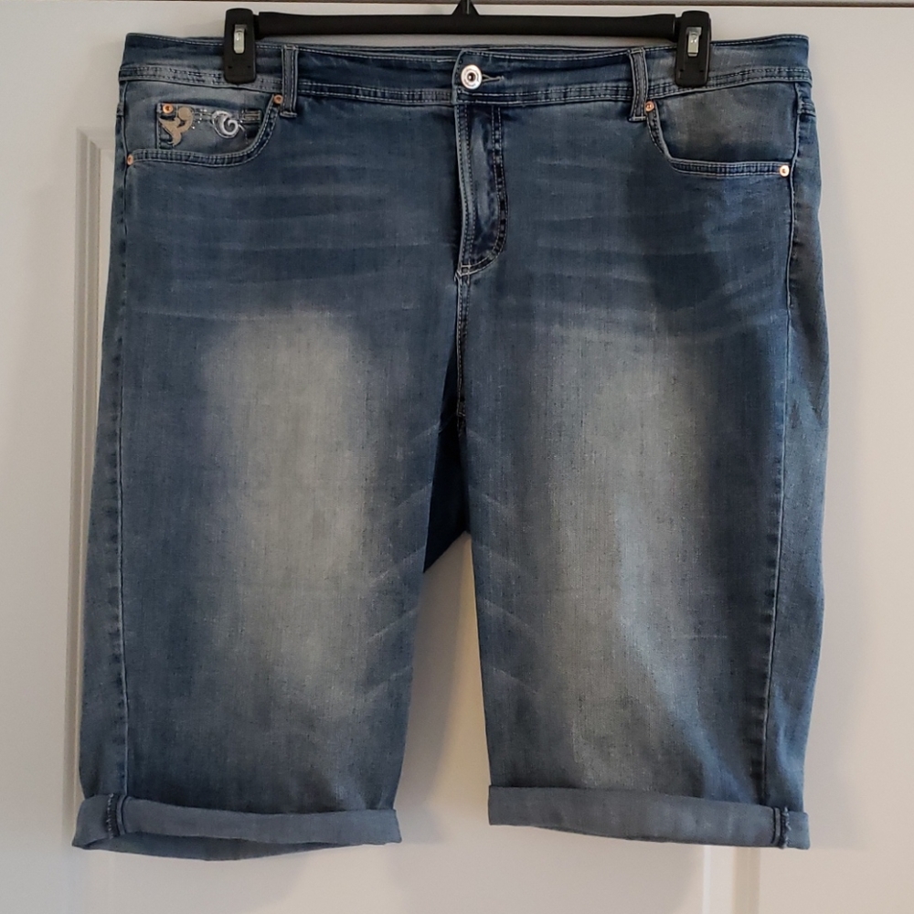 Embellished Jean Bermuda Walking Shorts